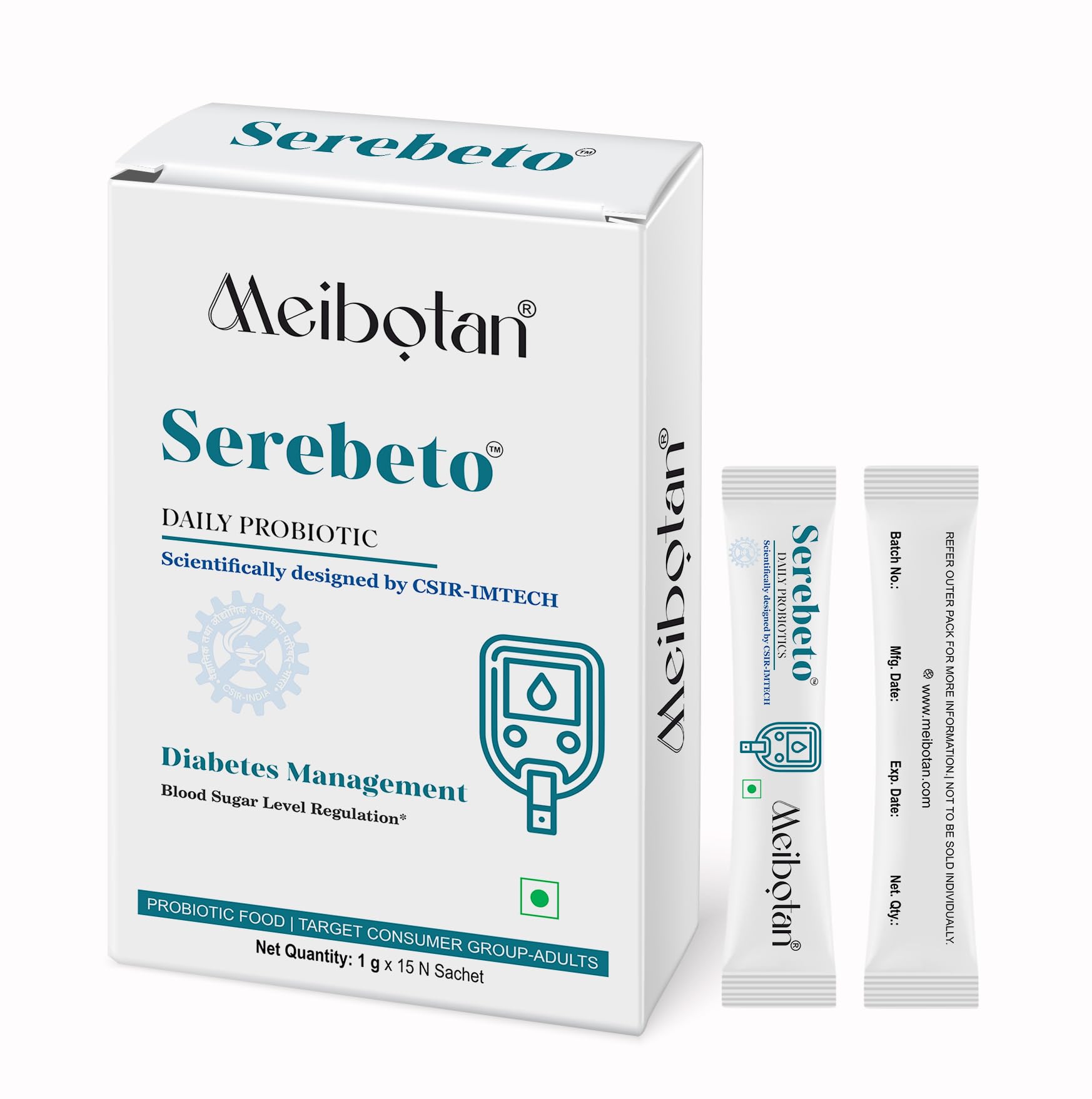 Meibotan Serebeto India First 30 Billion Probiotic Blend formulation Scientifically designed by CSIR-IMTECH Control Diabetes & Blood Sugar Levels 1gm X 15 Sachet (Men & Women) (B0CR8LD5DG) Amazon Price History, Amazon Price Tracker