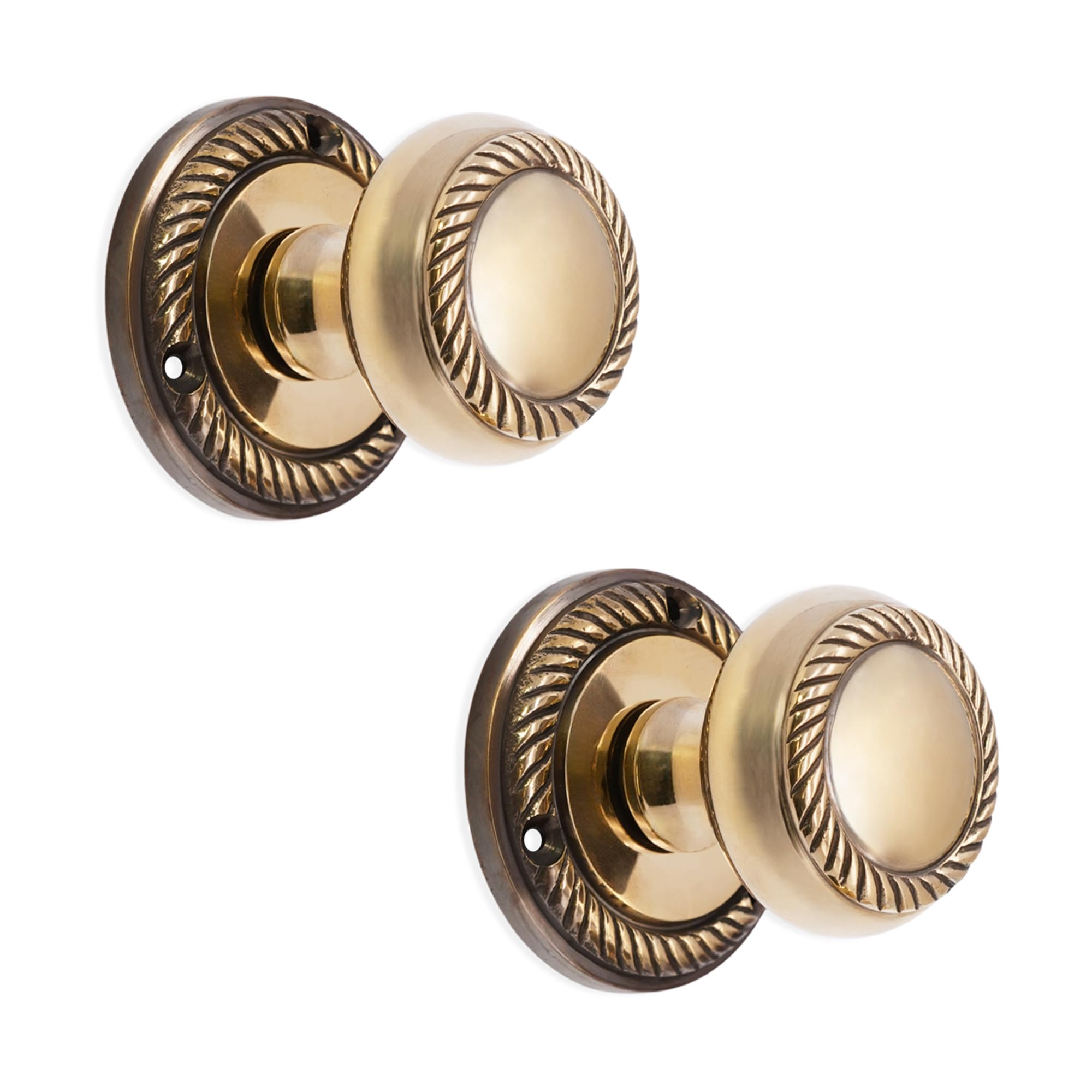 Infinity Decor Solid Brass Heavy Duty Sprung Georgian Round Mortice Door Knobs Pull Handles Set 50mm (Aged Brass)