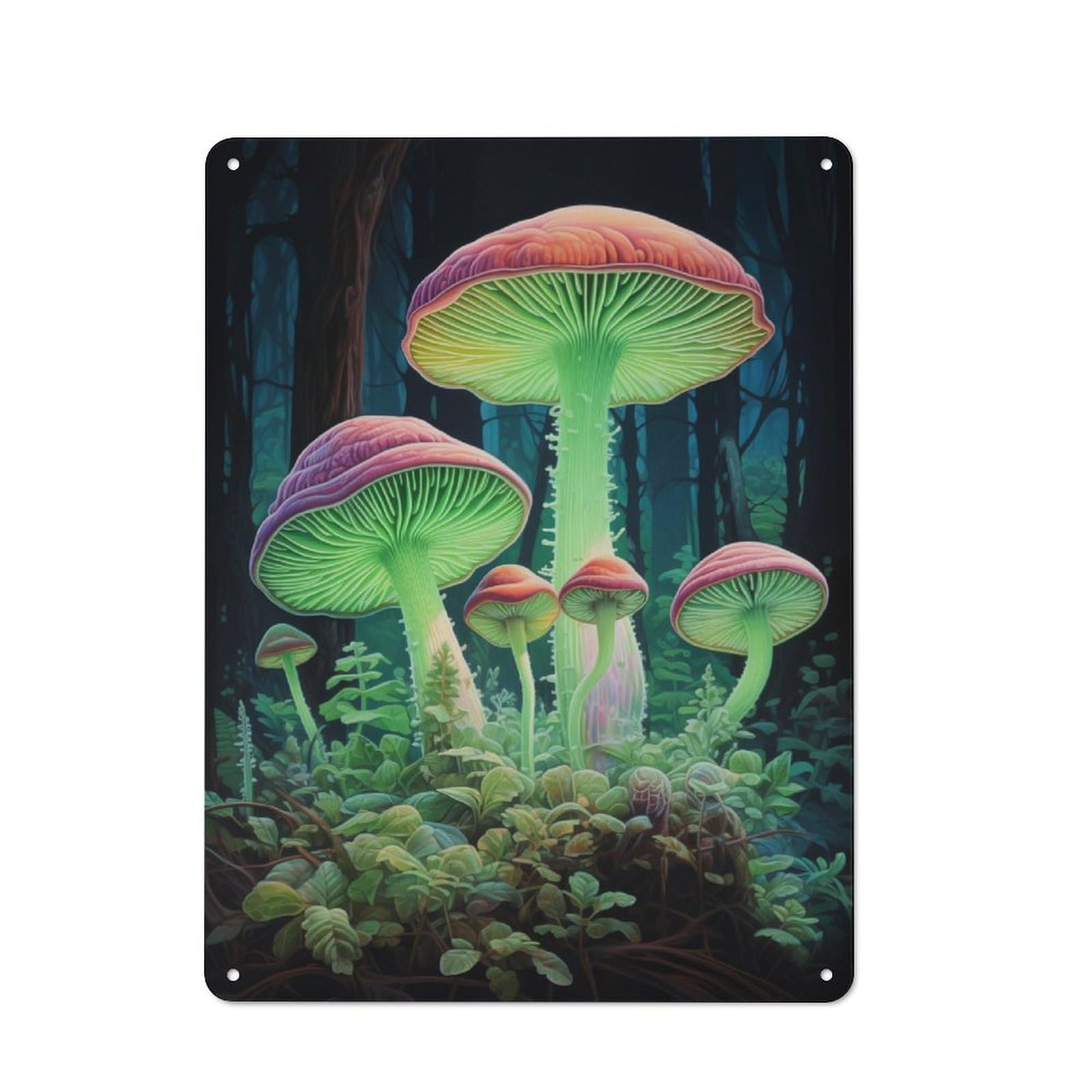 Junmoney Mushrooms In Green Tin Sign 40X30cm With For Living Room Wall, Retro Decor, Gift Idea At Christmas For Living Room Decor Lovers