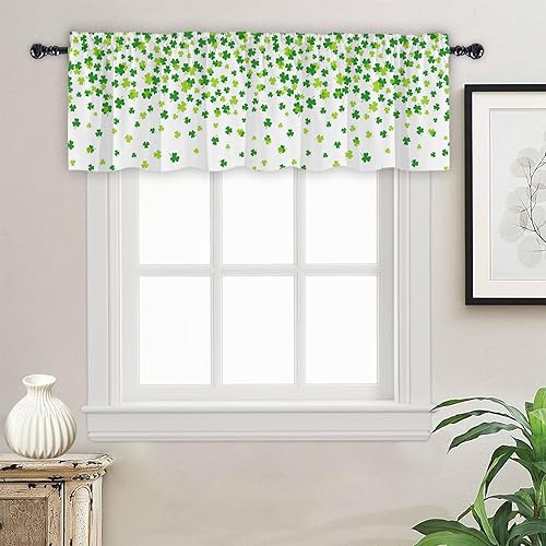 Miniatura 8 de Tomalillin Cortinas de trébol de gnomo trébol, cenefas de ventana del día de San Patricio, cortinas cortas con bolsillo para barra, paneles de