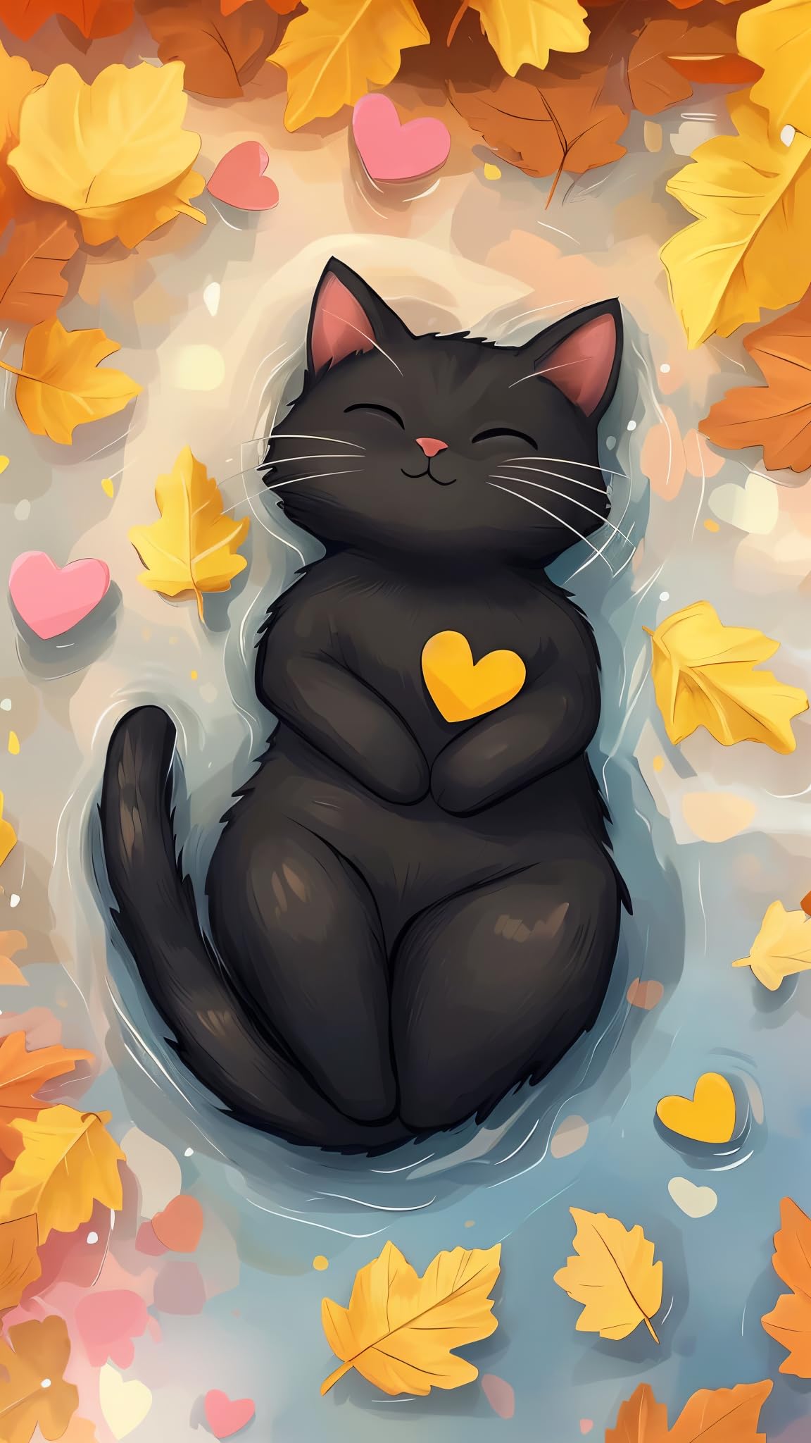 ARTGOTO Paint by Numbers for Adults, Cute Black Cat DIY Acrylic Painting Kit, Large 15.7x27.5inch/40x70cm Canvas, Autumn Leaves Cat Wall Decor, No Frame