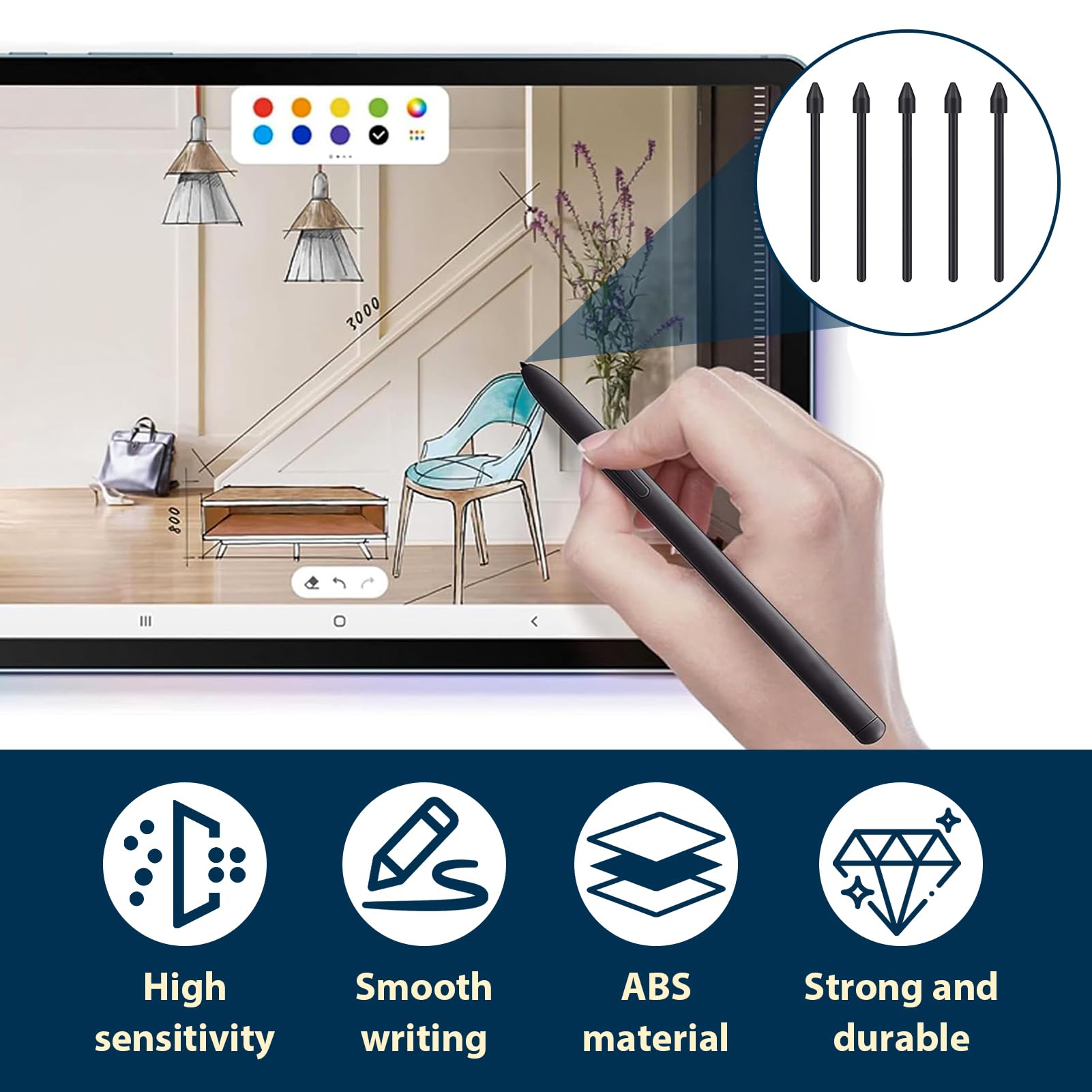 Pack de 12 Pointes pour Samsung S Pen, Compatible Galaxy Tab S8/S8+/S8 Ultra/S7/S7+/S7 FE/S6/S6 5G/S6 Lite, Noir