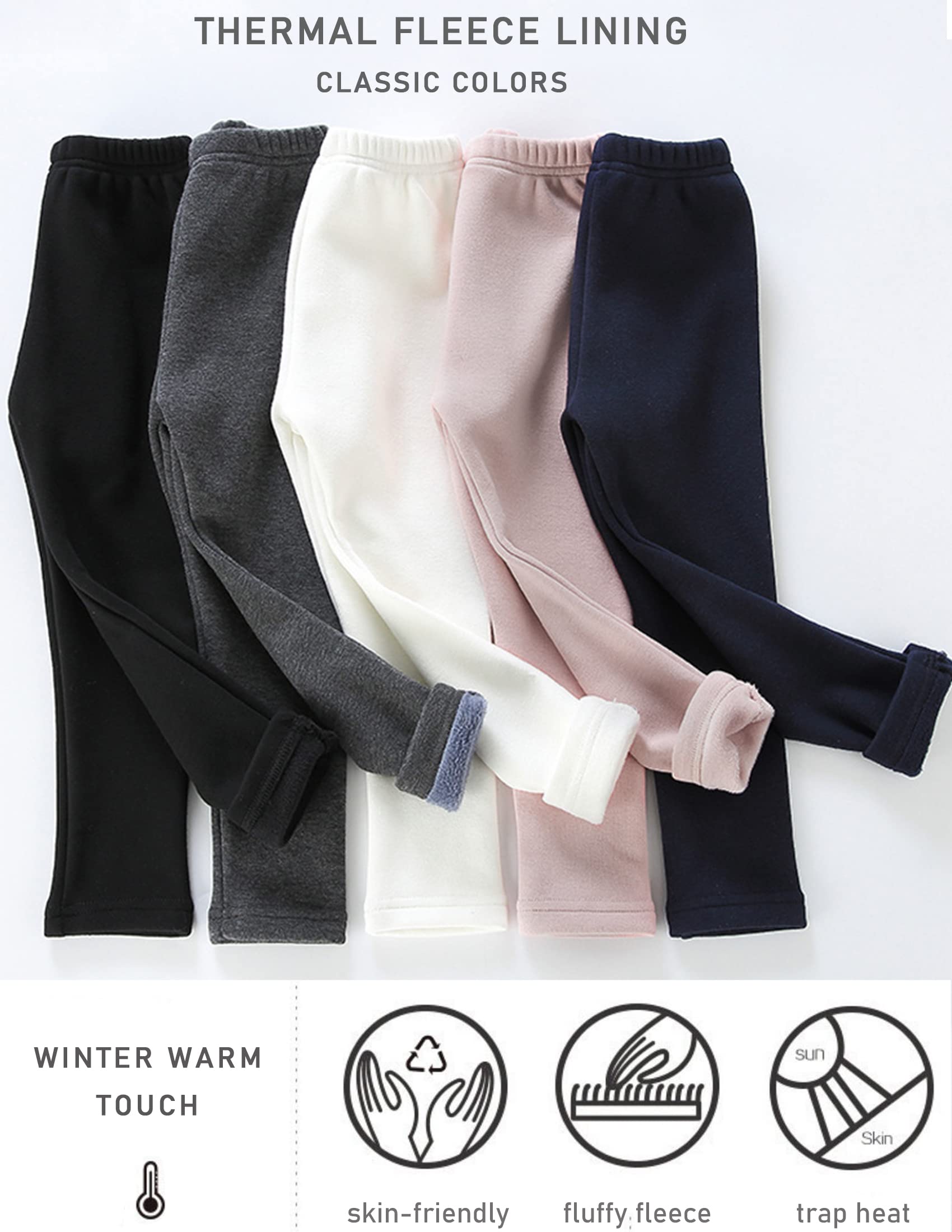Kiench Mädchen Leggings Winter Dick Gefüttert Hosen Baumwolle 4er-Pack