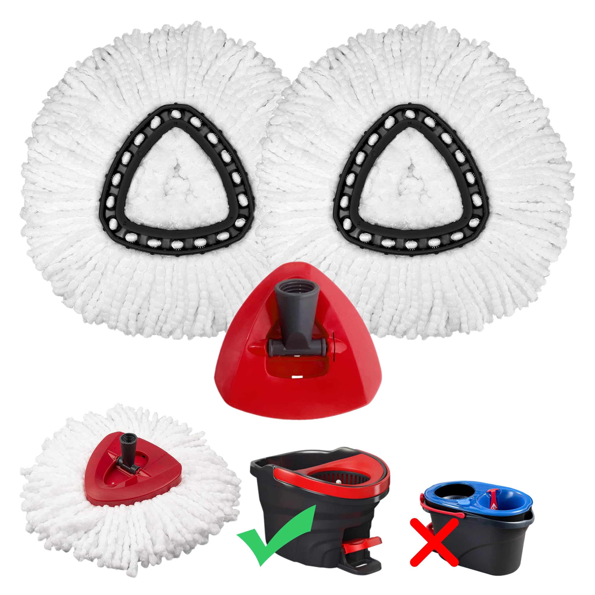 Twinko Max Kit de cabezal de fregona giratoria, compatible con el sistema de 1 tanque O-Cedar, trapeador giratorio triangular, paquete de 2 recambios de cabezal de fregona giratoria de microfibra, más