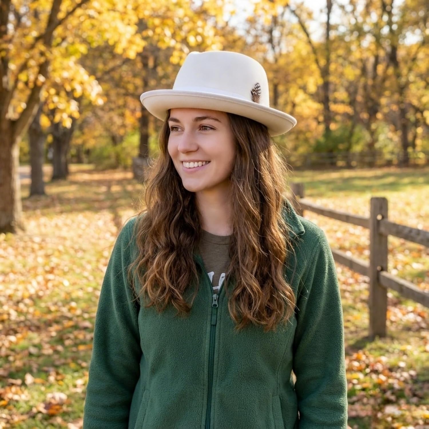 Fedora Hat for Women, Classic Short Brim Felt Panama Hat with Feather Band, 56-58cm