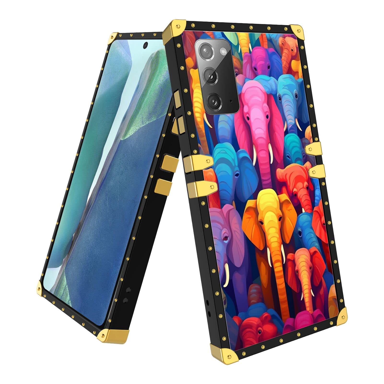 SHENCANG BLUE Designed Phone Case for Samsung Galaxy Note 20 5G Elephant Designer Art26 Design Black Frame Smartphone Cover Soft TPU Shockproof Mobile Phone Case