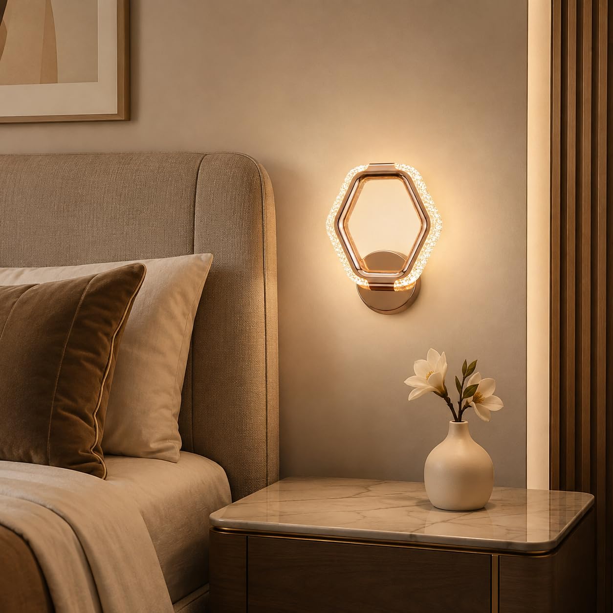 fizzytech Crystal LED Wall Light, Modern Gold Finish Decorative Wall Lamp with 3 Colour Changing Modes for Living Room, Bedroom, Hallway & Home Decor (Hexagon, Pack of 1)-image-38