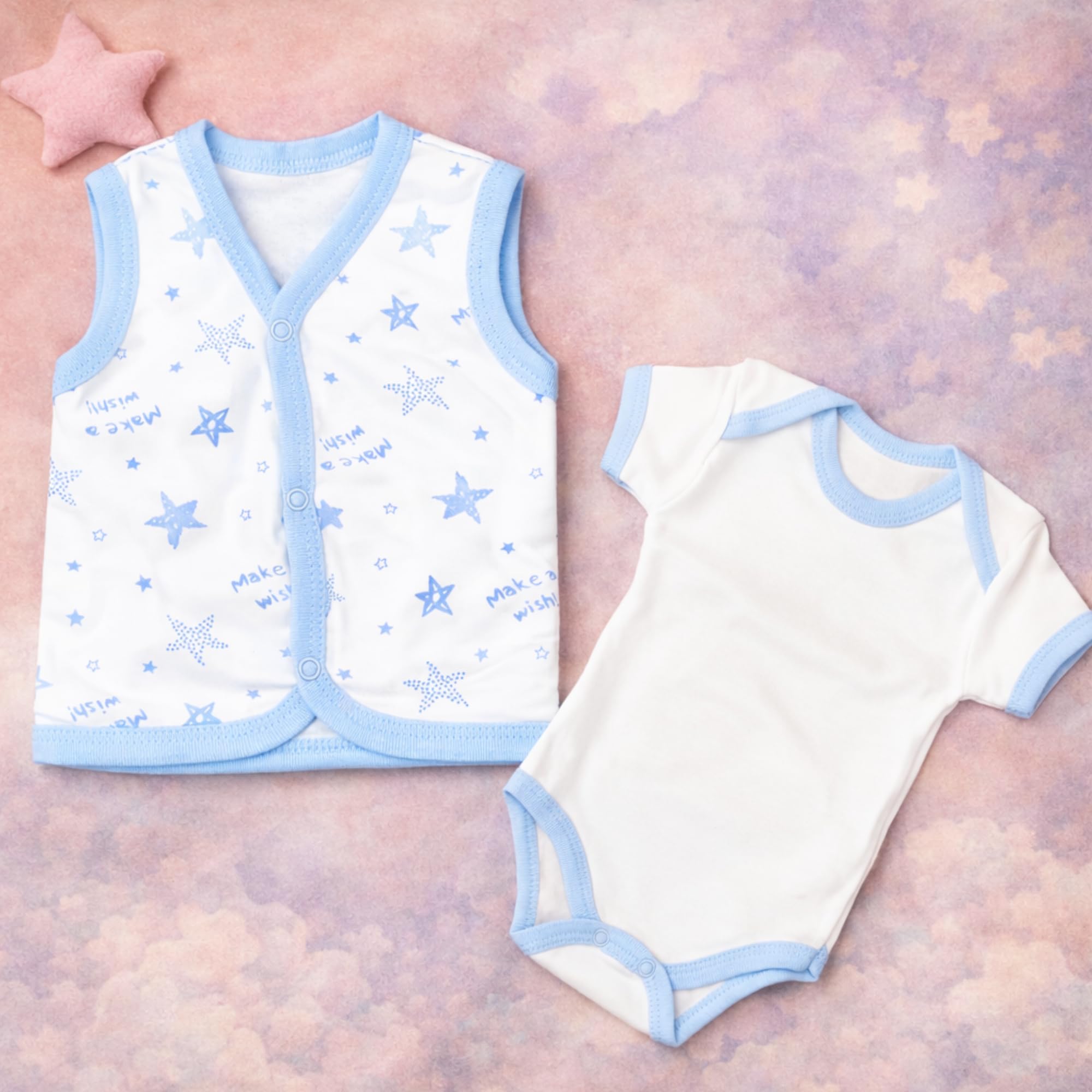 Blue Eyes Set de regalo para recién nacidos, 100 % algodón natural, equipamiento inicial, ropa unisex, set de regalo para bebés de 0 a 4 meses, 10 piezas (azul estrella)
