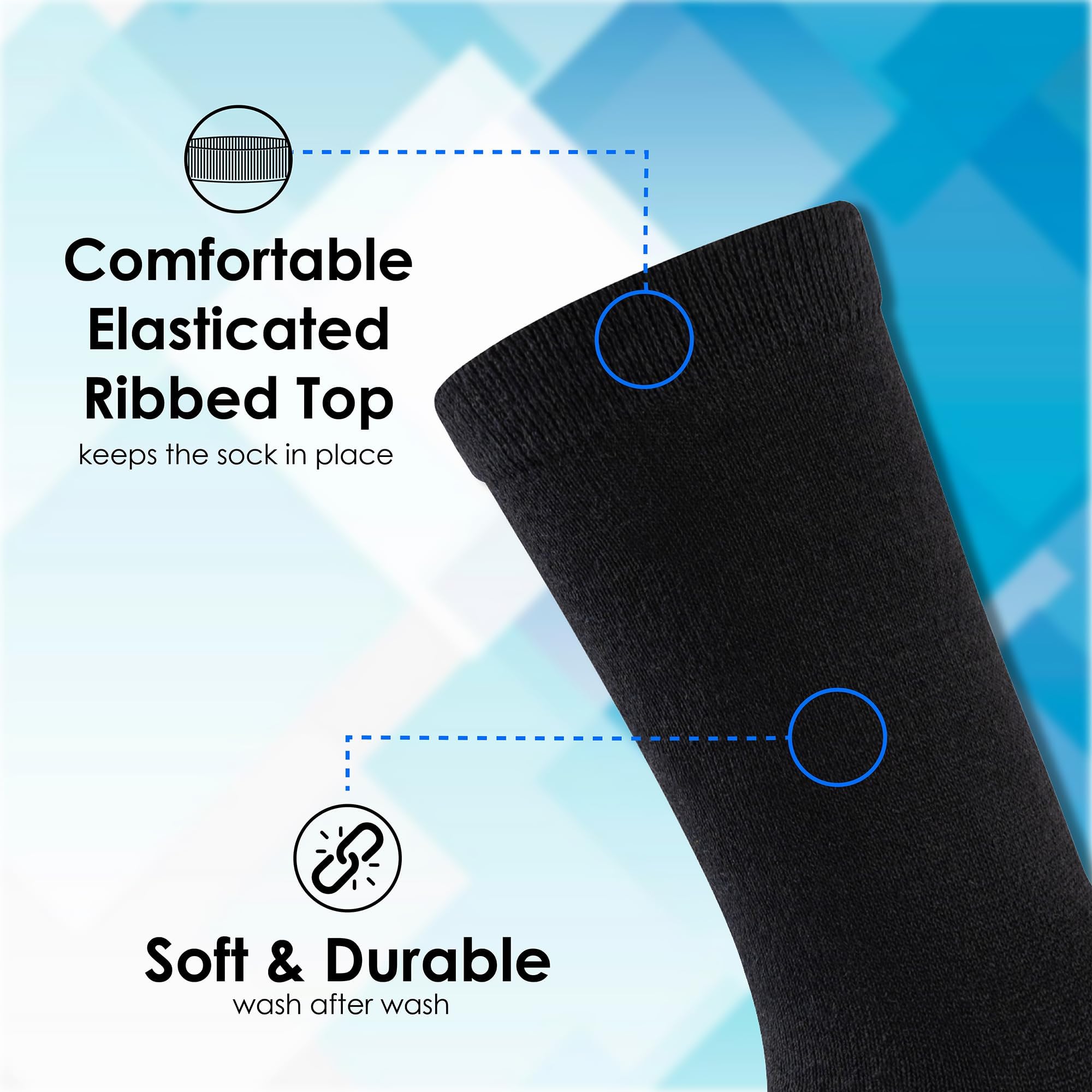 The Essentials Wardrobe Boys Kids Socks Children’s 12-Pack Black Colourful Heel & Toe Socks Durable Comfortable Cotton Blend with Elastane Stretch Ribbed Stay Up Top Socks — view 3