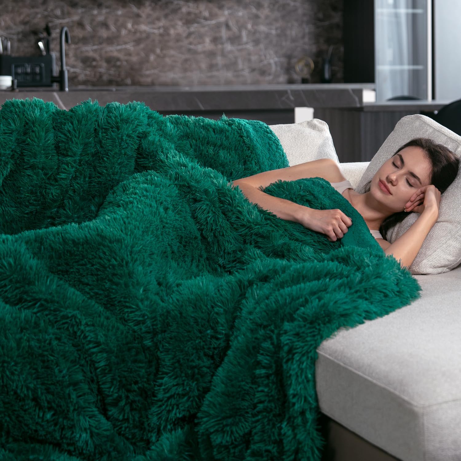 Pawque Faux Fur Throw Blankets 50x60 Inches, Soft Fuzzy Fluffy Blanket, Warm Thick Sherpa Long Hair Shag Reversible Lightweight Cozy Throw for Bedroom Sofa Couch, Green - Image 8