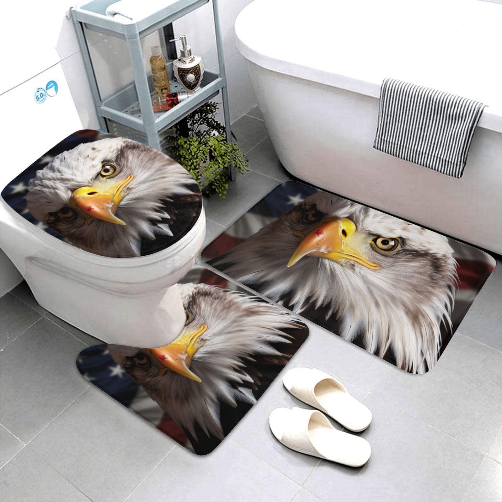 Tapis de bain super absorbants et antidérapants 3 pièces motif drapeau américain