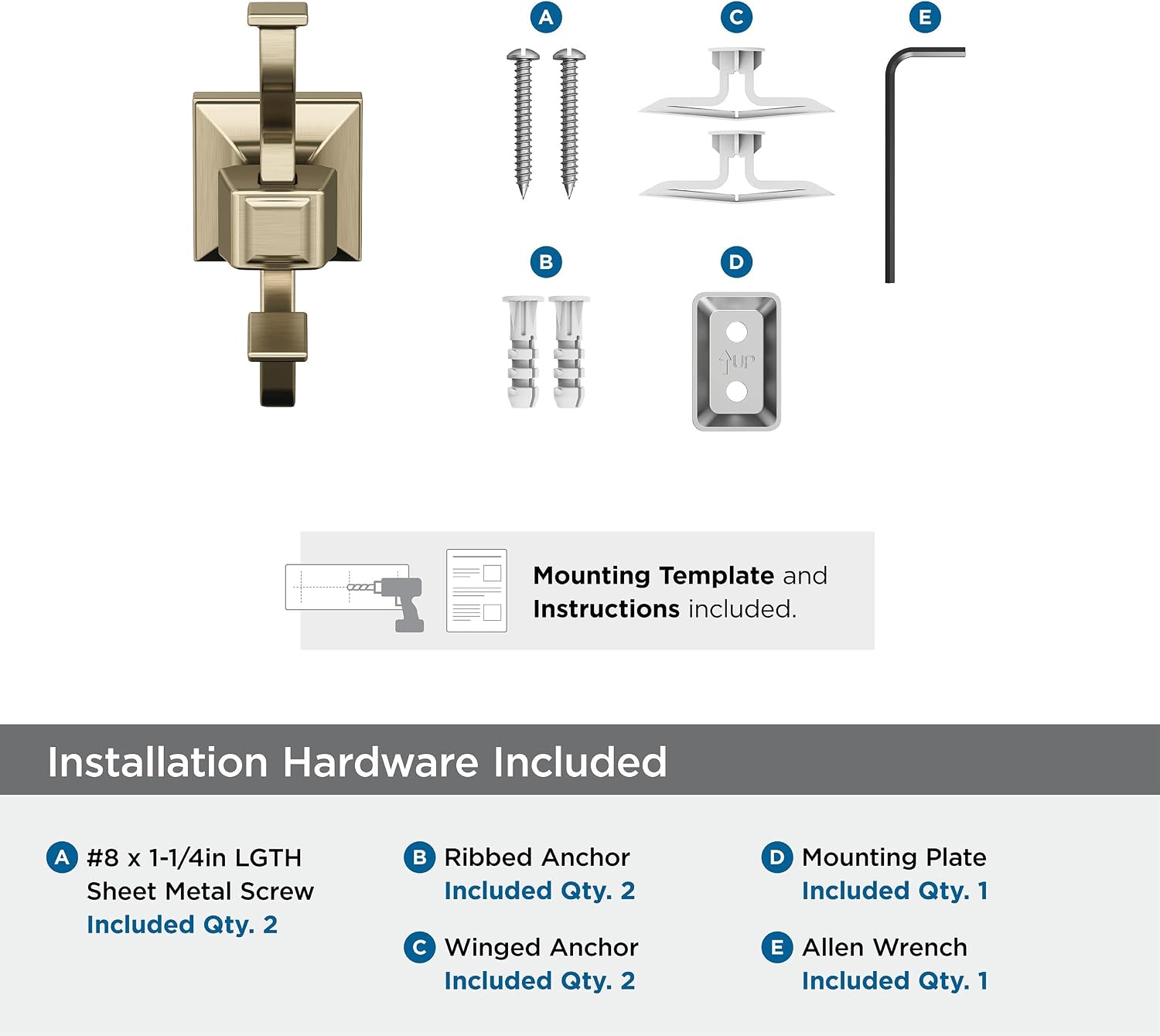 Amerock BH36020BBZ | Golden Champagne Single Robe Hook | 4-1/4 inch (108 mm) Length Towel Holder | Mulholland | Towel Hook for Bathroom | Bathroom Hardware | Bath Accessories