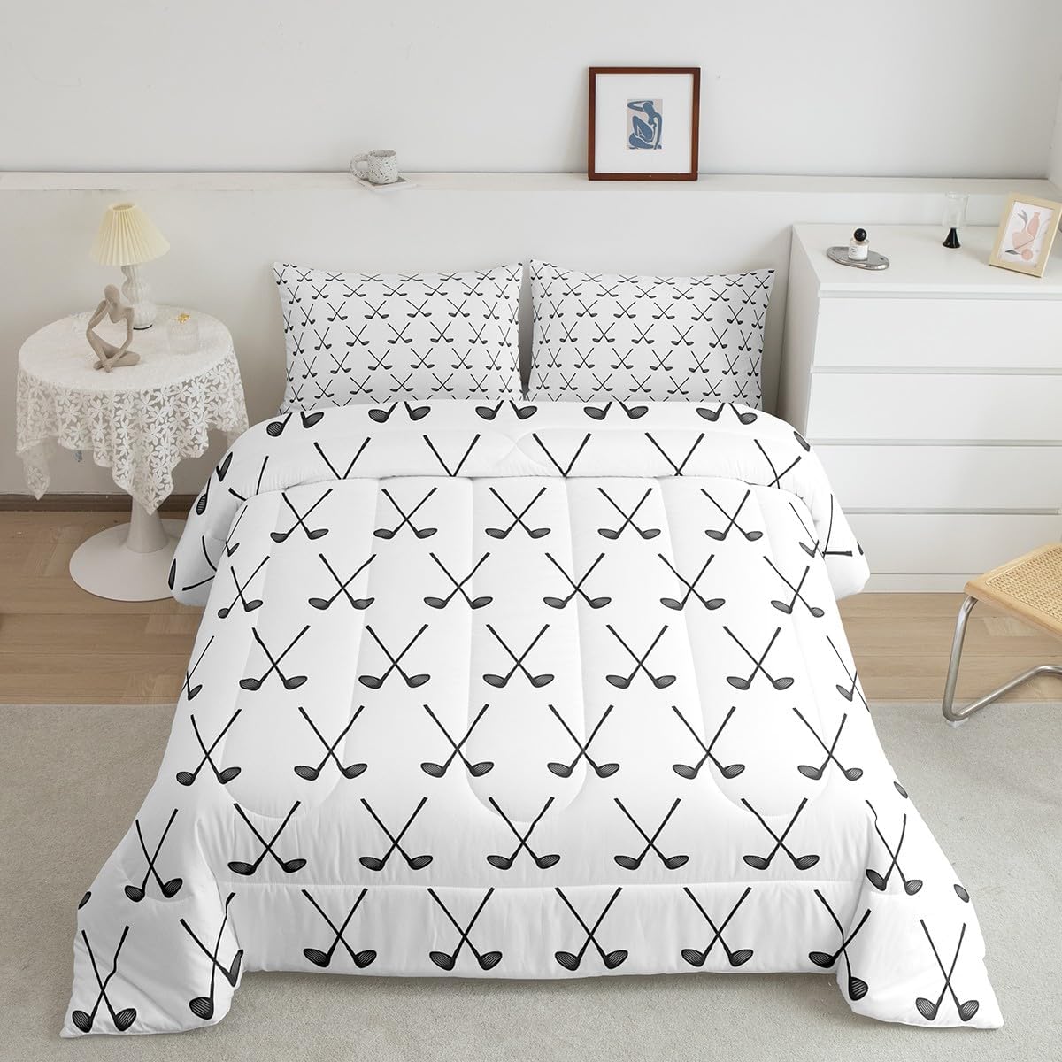 Feelyou Golf Bedding Set Golf Club Comforter Set for Kids Boys Girls Teens Golf Lover Gift Comforter King Size Room Decor Golf Sports Quilt Set 3Pcs