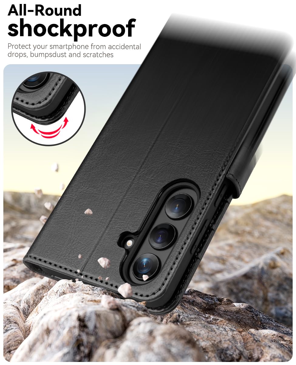 OCASE Kompatibel für Samsung Galaxy S26 Hülle Premium Lederhülle Klappbar RFID Schutzhülle Tasche Magnet Kartenfach Standfunktion Klapphülle Handyhülle Schwarz