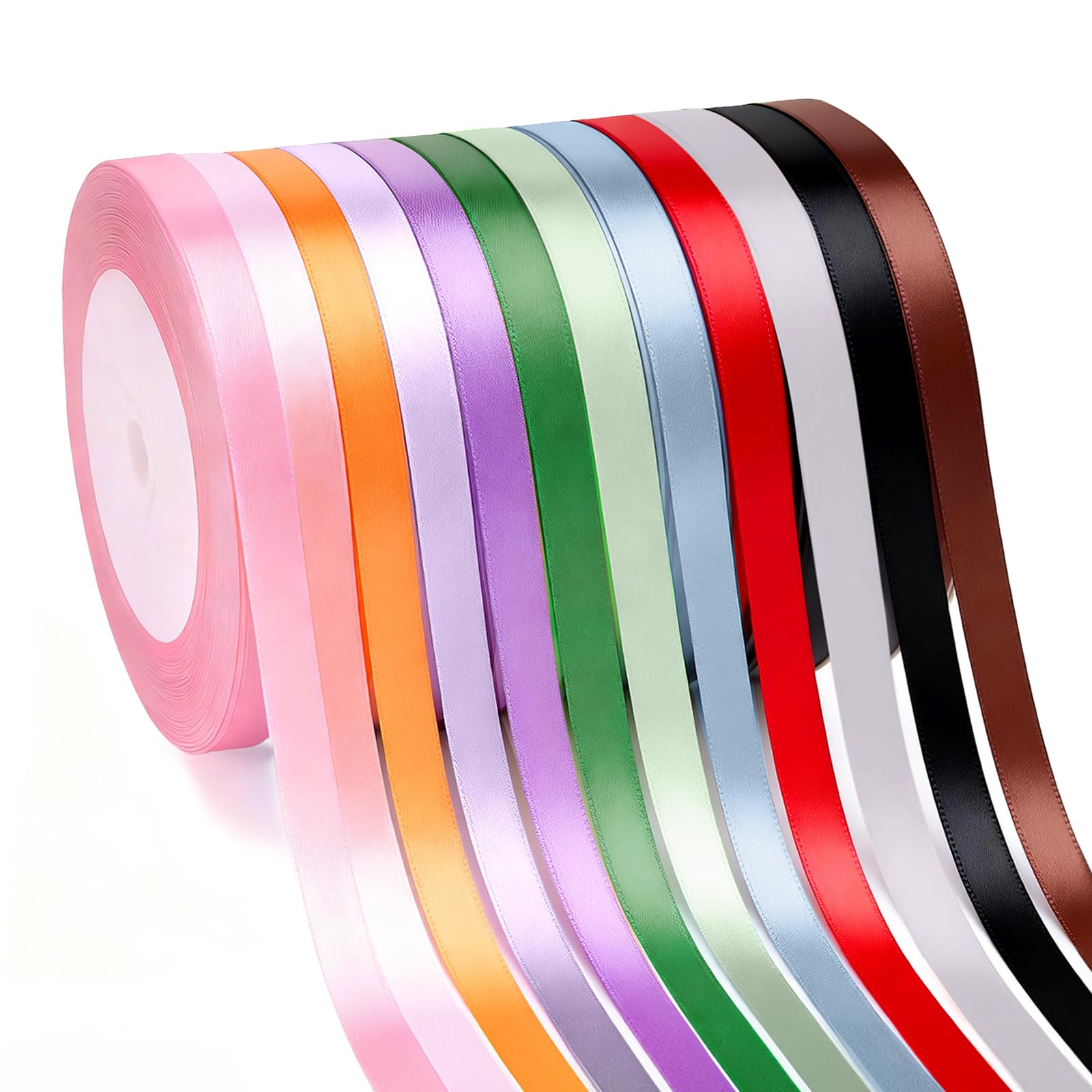 G2PLUS Multi-Colored Stain Ribbons 6mm: 12 PCS Gift Wrapping Ribbon