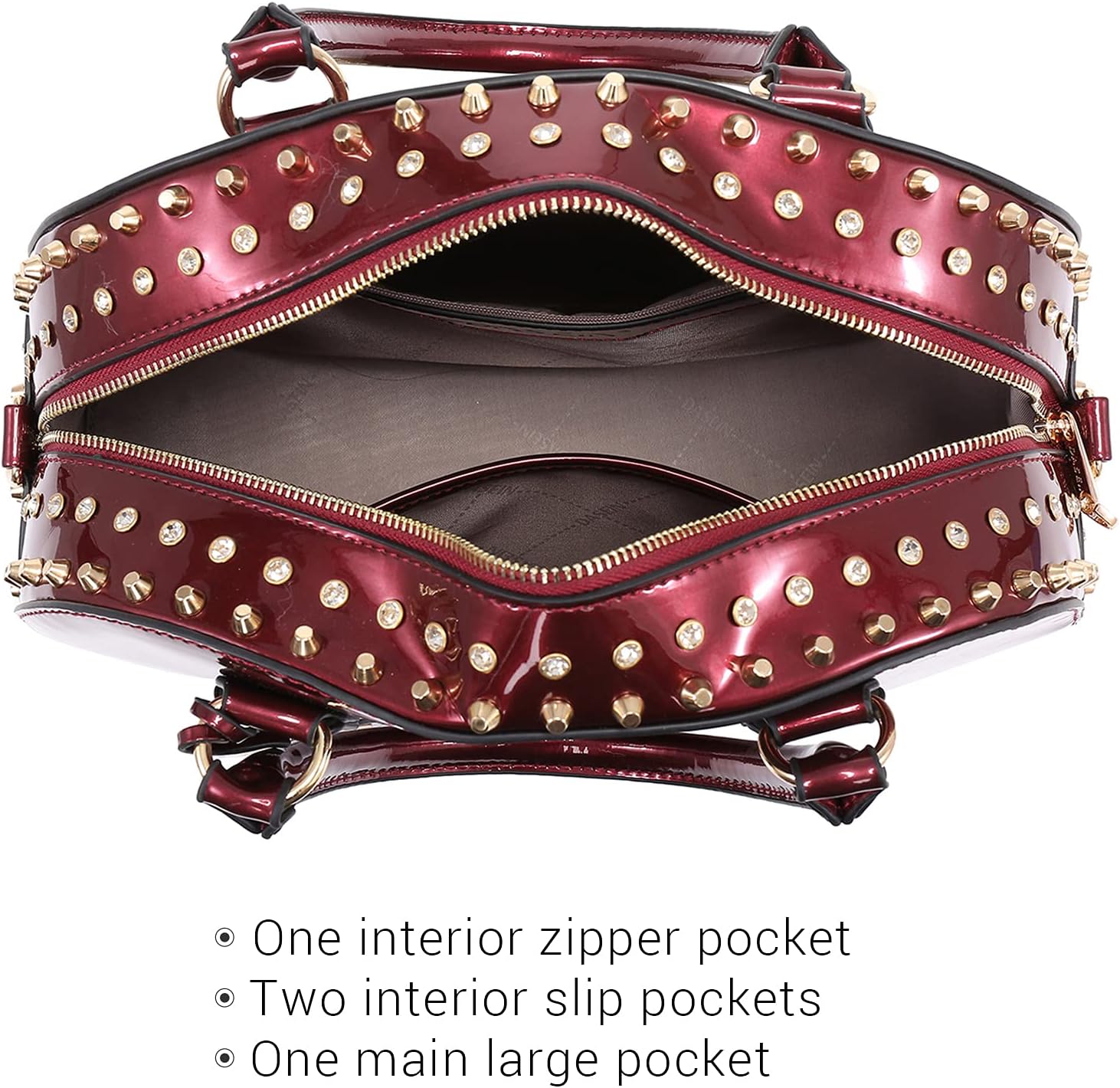 Dasein Women Patent Leather Purses Handbags Dome Satchel Purse Work Tote Structured Shoulder Bag with Long Strap - Image 4