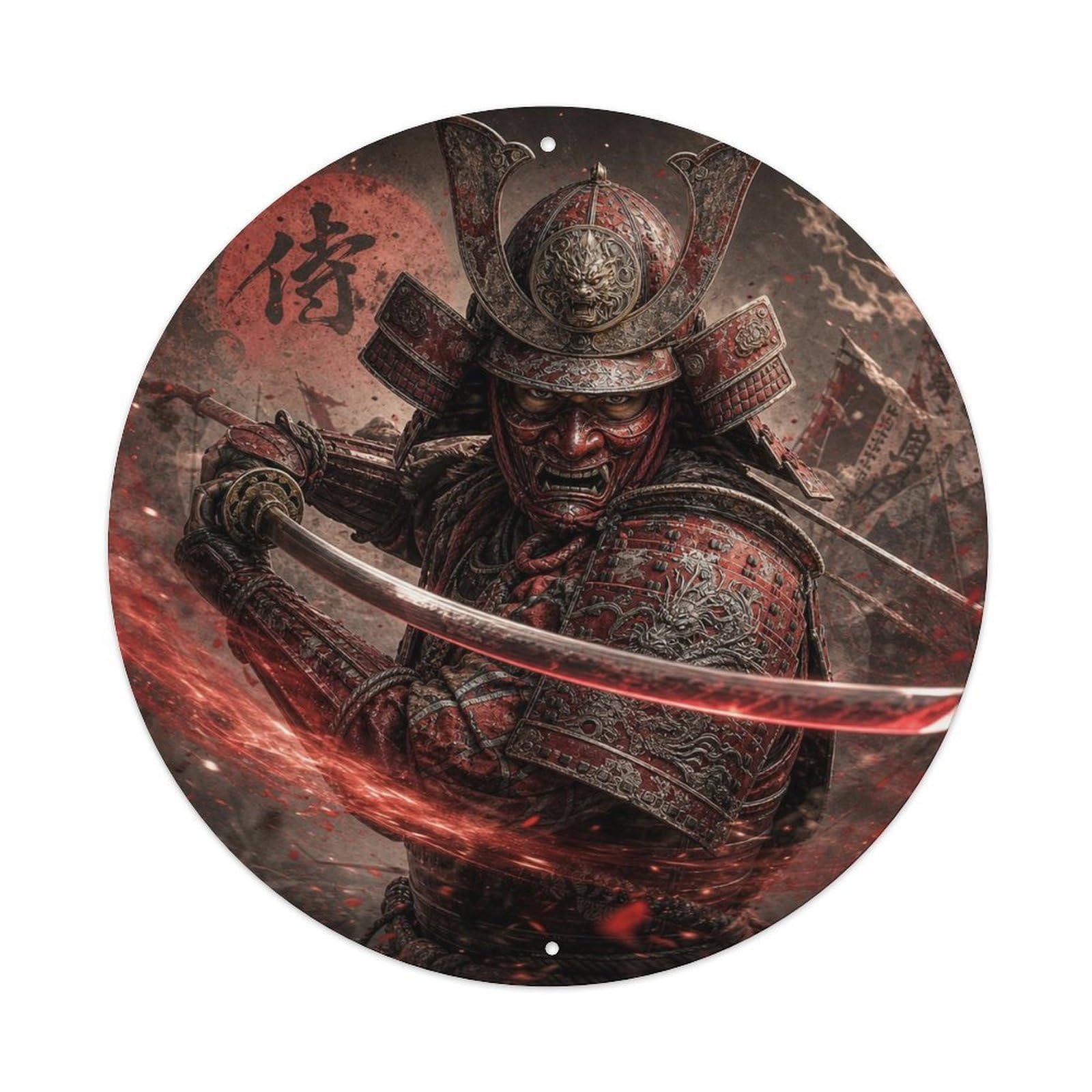 Okngb Style Blade Crimson Steel Spinning Attack Arc Samurai Crest Metal Tin Sign Plaque Wall Decor For Cafe, Man Cave, Club Bar, Office, Home Garden Round Metal Poster 8X8inch