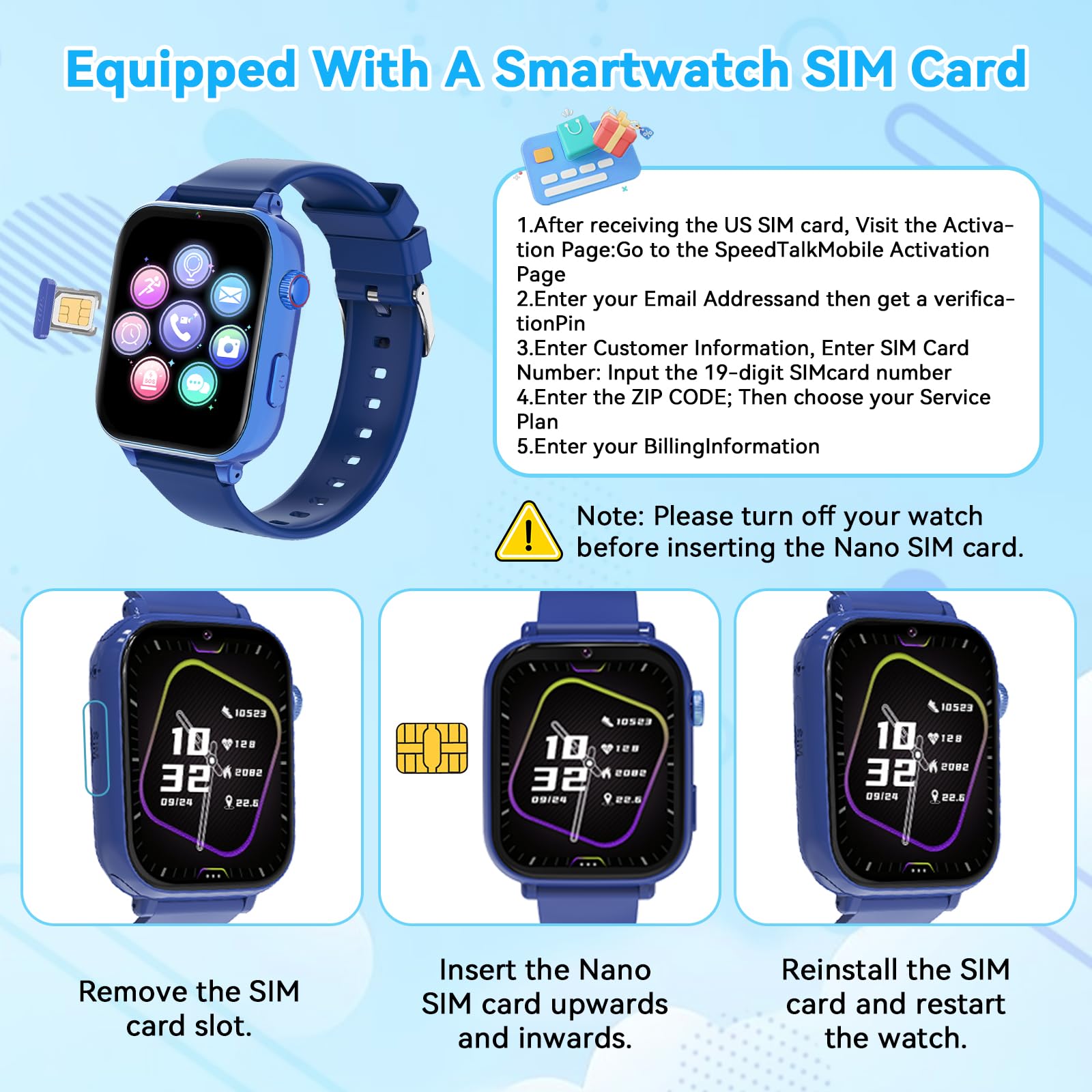 Berilona 4G Montre Connectée Enfant, GPS Smartwatch Téléphone pour Filles Garçons avec Appels/Vidéo/Chat Vocal, SOS, Mode École, Alarme, Podomètre, Jeux Smart Watch pour Enfants 4-12 Cadeau,Blue