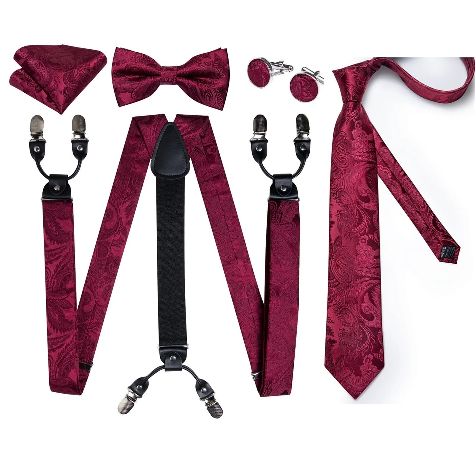 Ensemble de bretelles en cuir pour homme avec 6 clips et bretelles élastiques en soie, Bd-4021-7189, taille unique