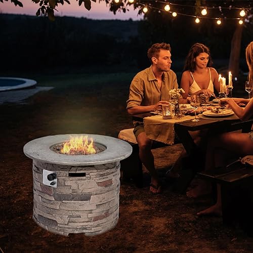 Miniatura 9 de SUNBURY Columna redonda de propano para fogata al aire libre, columna de fuego de gas de 40,000 BTU para exteriores con rocas de lava, cubierta