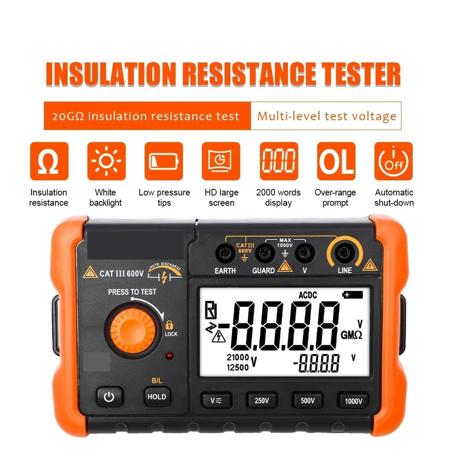 Medidores de Resistencia, Probador de resistencia aislamiento digital 60B+, 1000 V CC, CA, 2000 m ohmios, alarma entrada cortocircuito alto je, comprobador