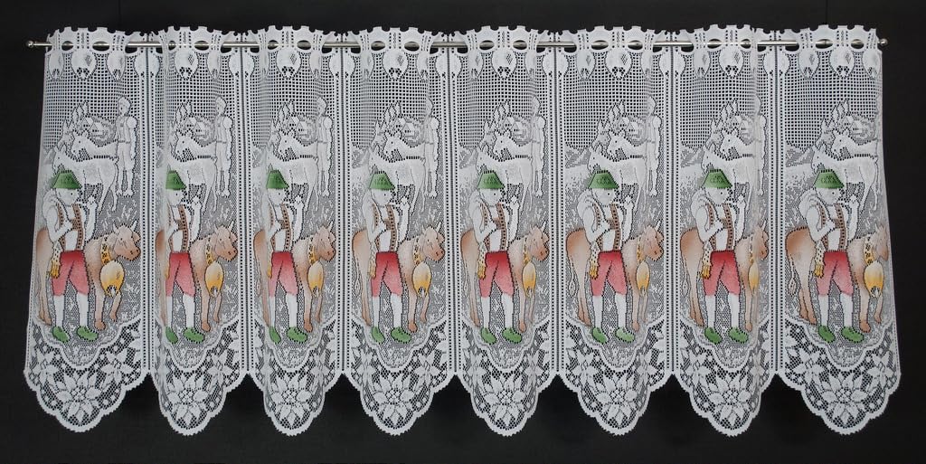Scheibengardine Kühe u. Alphirte 45x209 cm H/B weiß mit bunt Bistrogardine Vorhang Küche 1er Pack