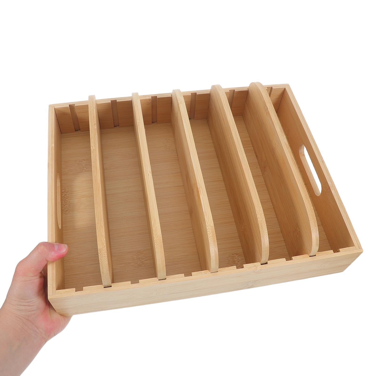 Organizer e 6 Scomparti in Bambù per Coperchi da Cucina con 5 Divisori Regolabili Contenitore per Alimenti con Maniglie Ergonomiche, per Profondi