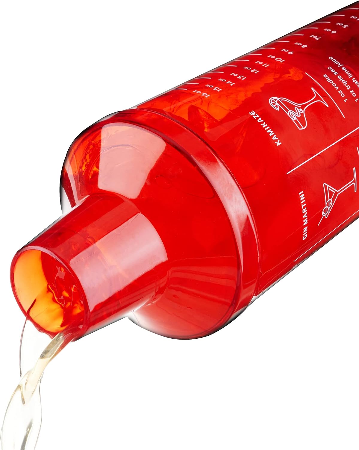 True Red Plastic Recipe Shaker, Tinted Plastic Cocktail Shaker, Includes 7 Drink Recipes with Measurements
