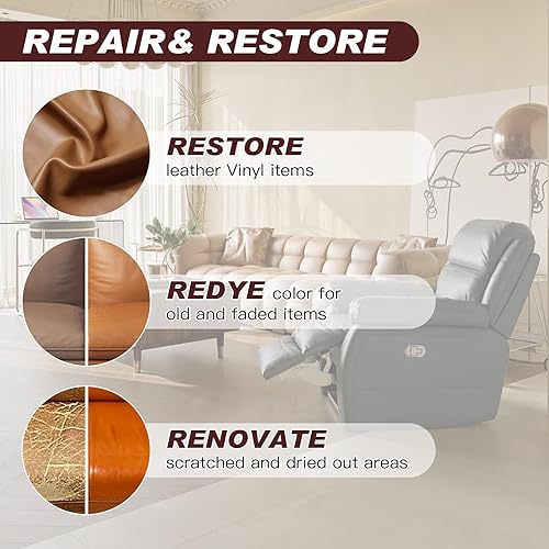 Miniatura 4 de SEISSO Kit de reparación de cuero beige para muebles, kit de reparación de vinilo, kit de reparación de cuero con tinte de cuero, bálsamo de