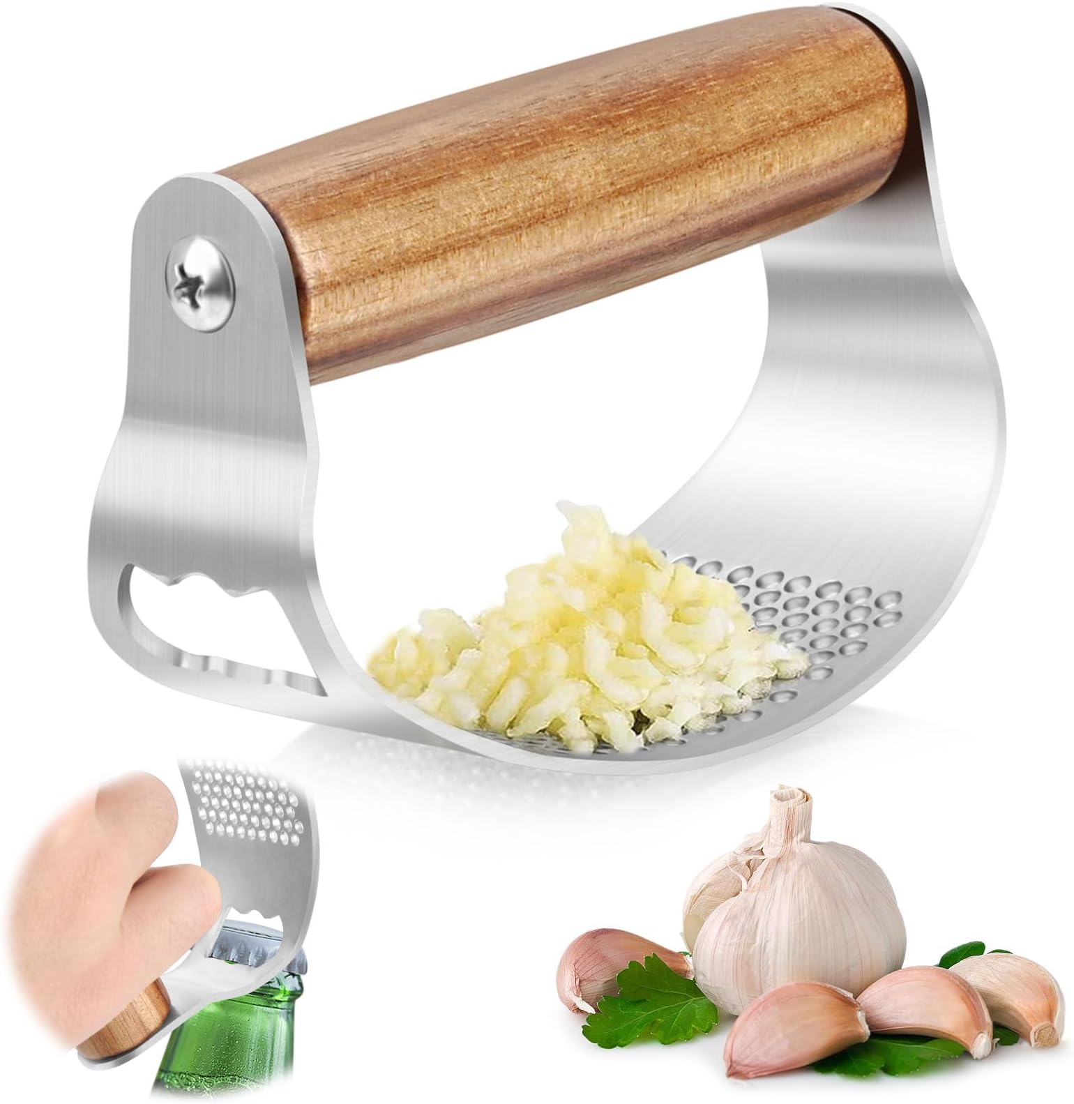 KOI ARTIASN Garlic Press Stainless Steel Garlic Crusher Rocker Press