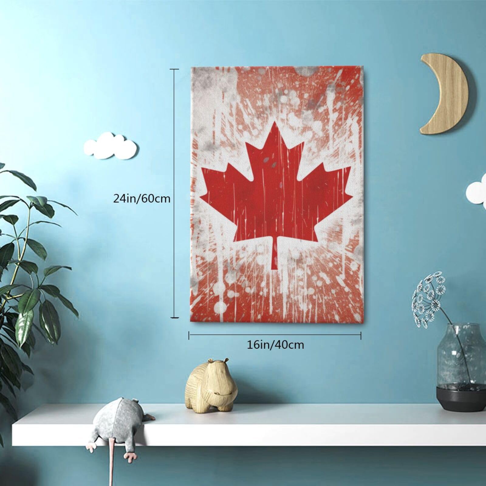 YKLJG Impression sur toile imprimée drapeau du Canada 40 x 60 cm encadrée en bois pour chambre à coucher, cuisine, bureau