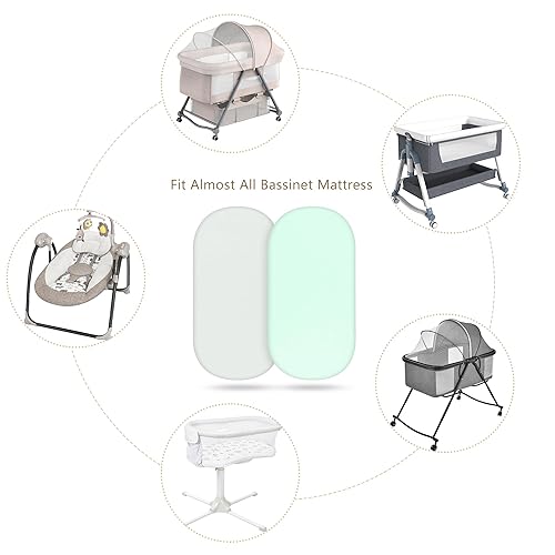 Miniatura 6 de TILLYOU Set de 2 sábanas de punto de jersey para moisés, 32x16, flexibles para distintos colchones de cuna y moisés, muy suaves, transpirables,