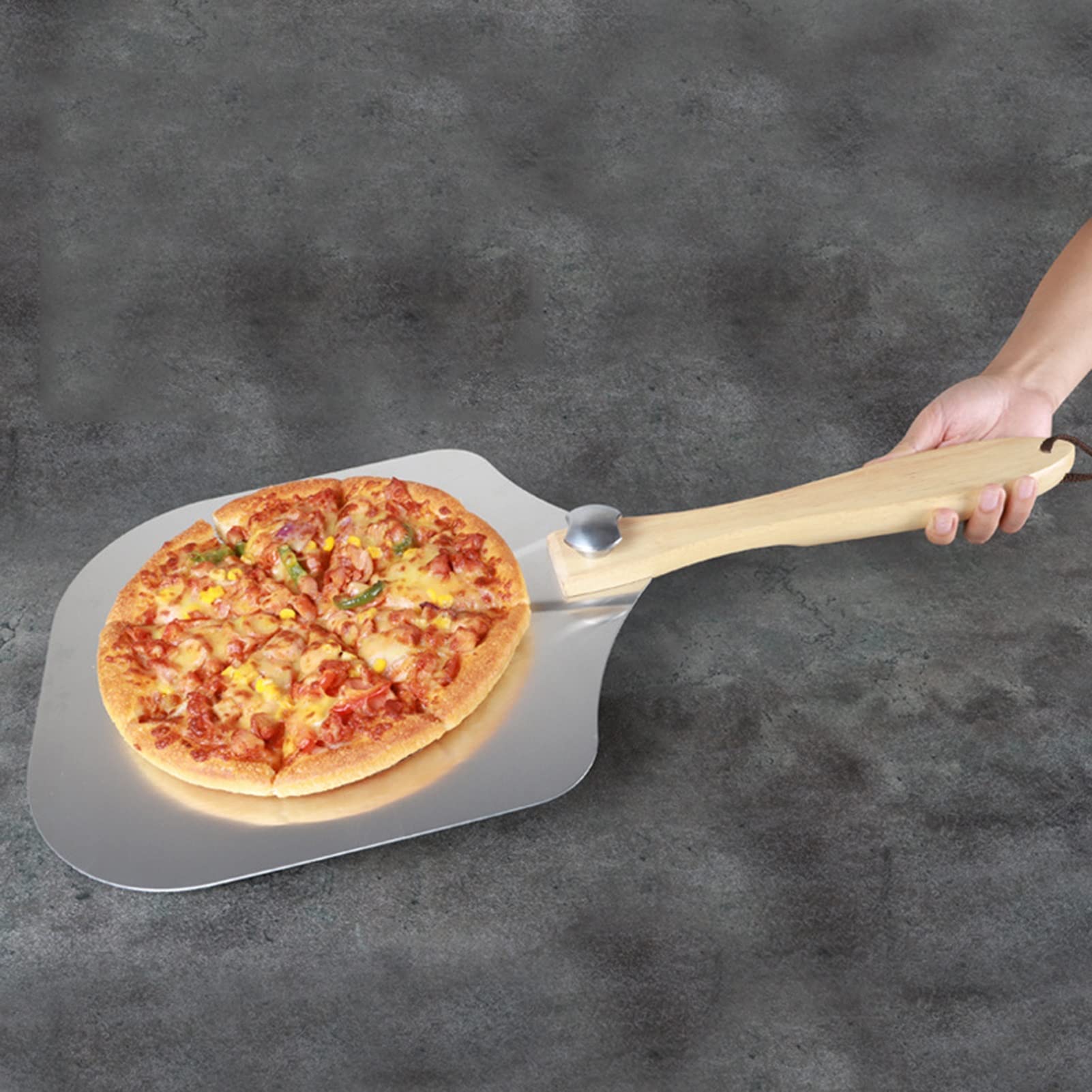 Pizzaschieber aus Aluminiumlegierung mit Holzgriff, Pizzaschaufel, Pizzawender Schaufel Super Peel, for Wenden von Pizza im Ofen
