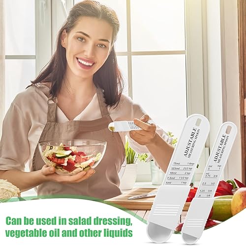 Miniatura 5 de Juego de 6 cucharas medidoras ajustables de plástico y cucharadita para hornear, juego de cucharas de cocina para medir, medición, cocina,