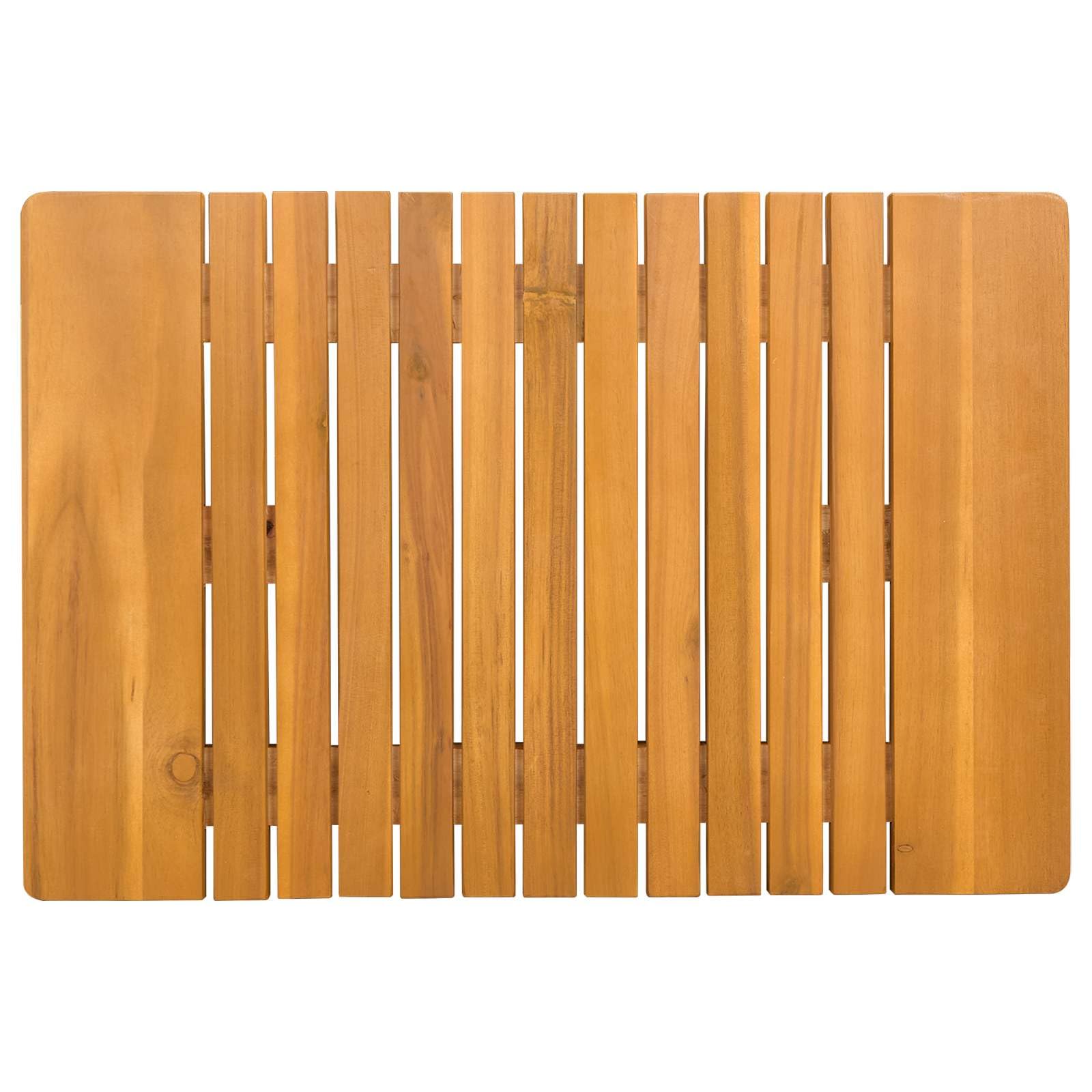 Alfombra de baño de madera de acacia maciza, marrón, 59 x 40 cm, antideslizante, impermeable, ventilada, para baño y balcón, fácil de limpiar, adecuada para baño, duradera y elegante