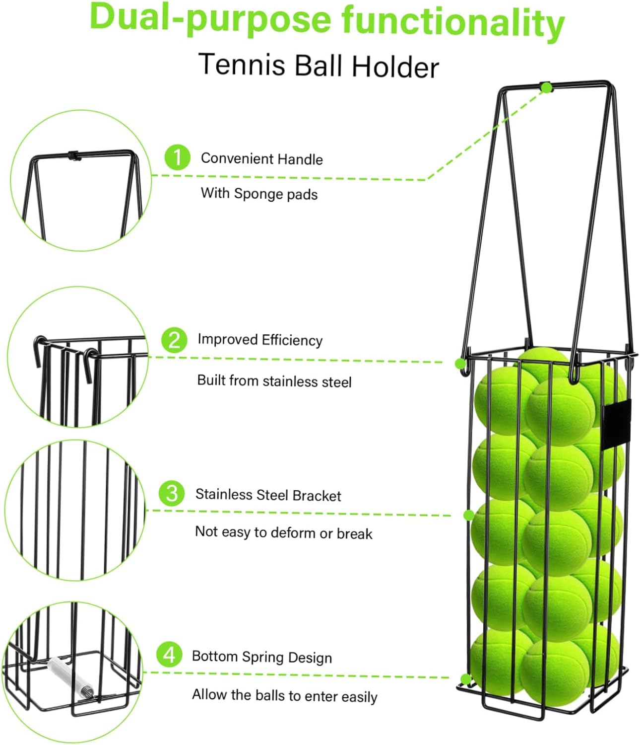 Portable Tennis Ball Collector Basket Press Down Design for Easy Pickup Convenient Storage for Tennis and Pickleball for Quick Post-Game Cleanup