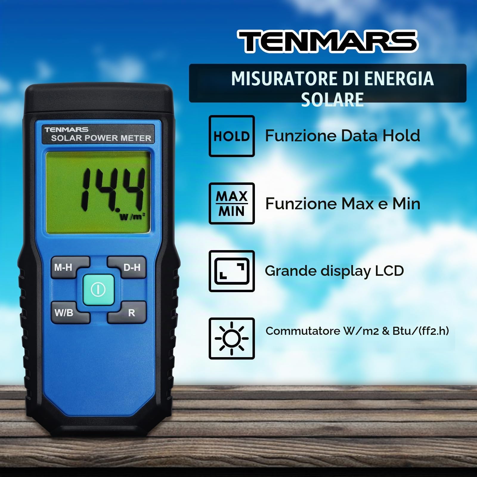 Handheld Digitale Solare Energia Metro (Piranometro) 2000 W/m2, 634BTU / (ft2xh) Misurazione Solare Radiazione Energia Insolazione Tester