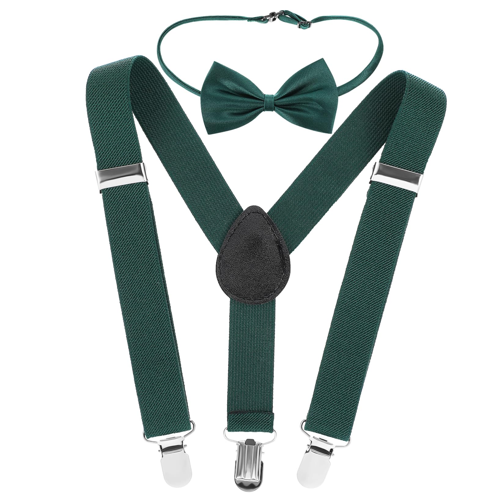Ipetboom Unique Boy's Suspenders Bow Tie Set Comfortable Polyester Fabric Green Suspenders for Dress Pants