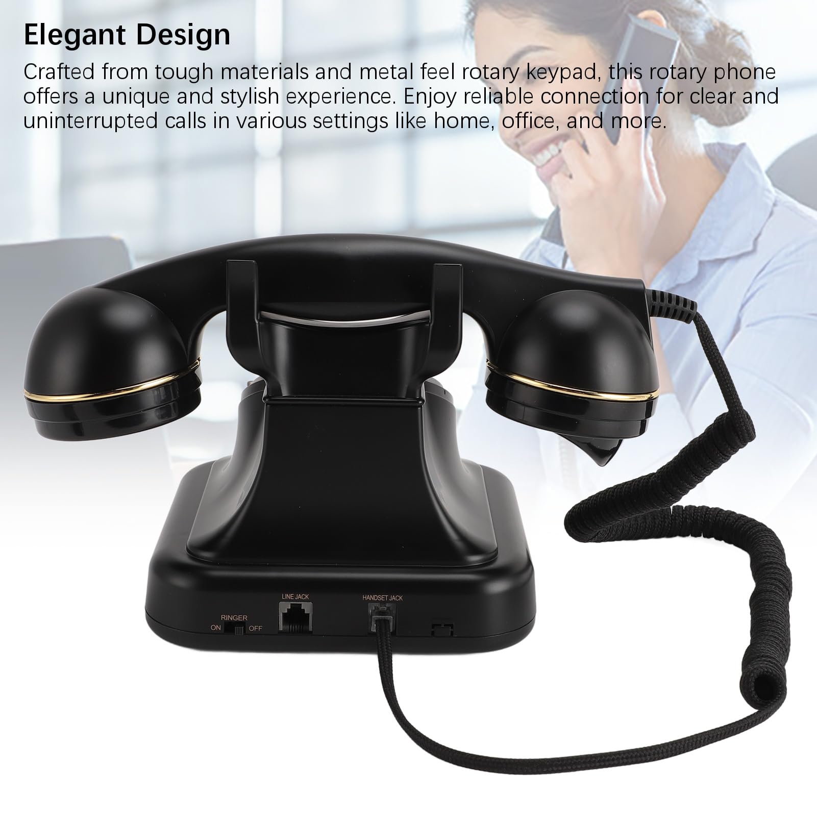 ASHATA Klasyczny Telefon Stacjonarny z obrotową tarczą. Elegancki Design dla Entuzjastów vintage. ABS
