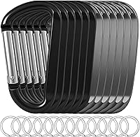 Vista 14 de 12 clips de mosquetón para llavero, clip de aluminio de 3 pulgadas, hebilla de gancho de mosquetón sin bloqueo en forma de anillo D, herramienta