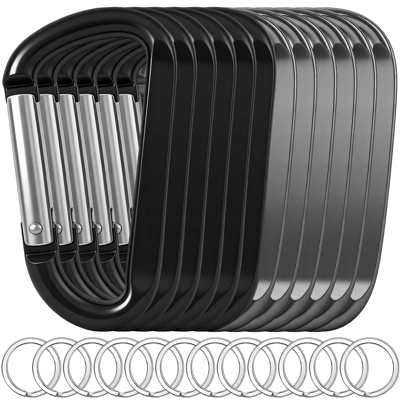 12PCS Carabiner Keychain Clip - 3" Aluminum Caribeener Key Clip,D Ring Shape Nonlocking Carabeaner Hook Buckle,Multi-Function Spring Snap Key Clips Tool for Home,Camping,Hiking,Traveling,Backpack
