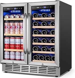 Velieta Wine and Beverage Refrigerator 30 Inch, Upgrade Dual Zone Wine Cooler, 30'' Wine beverage Fridge Built in or Freestanding Under Counter Large Capacity Glass Door Advanced Cooling System