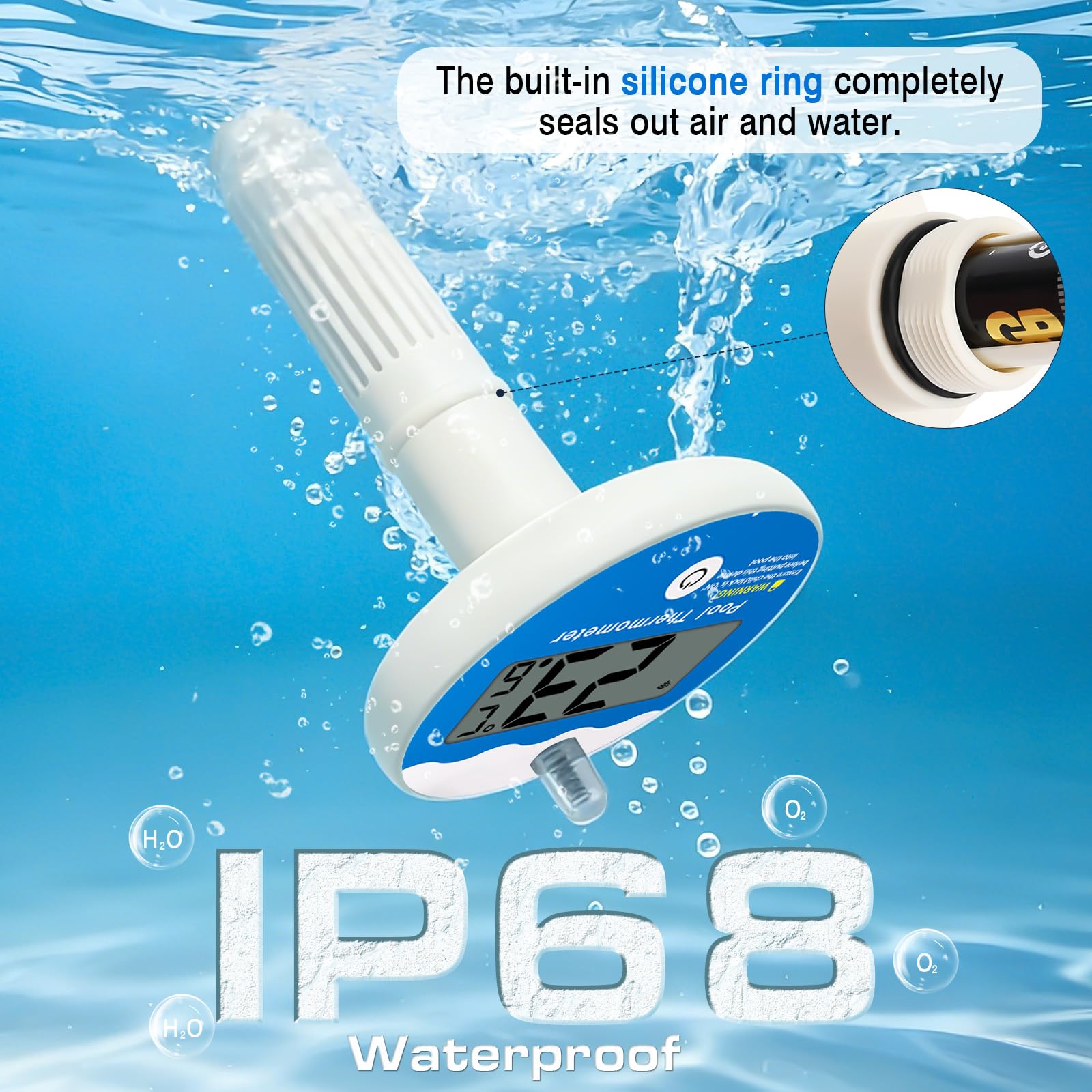 Thermomètre Piscine Connecté Sans Fil IP68, Thermomètre Piscine Connecté avec Récepteur Radio LCD, Portée jusqu'à 100m, Thermometre Piscines avec Température Intérieure/Extérieure et Humidité