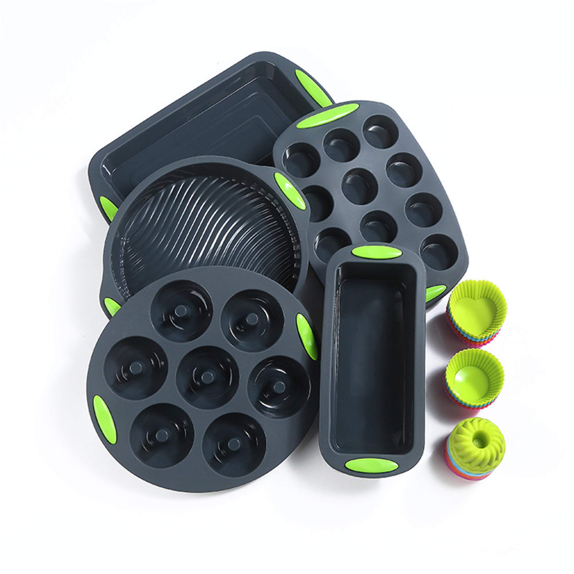 Non-Stick BPA Free 41-Piece Silicone Bakeware Set Round Cake Mold Toast Bread Pans Tiramisu Dishes 12 Cup Cake Mold Baking Donuts Pans with 36pcs Muffin Cups by To encounter