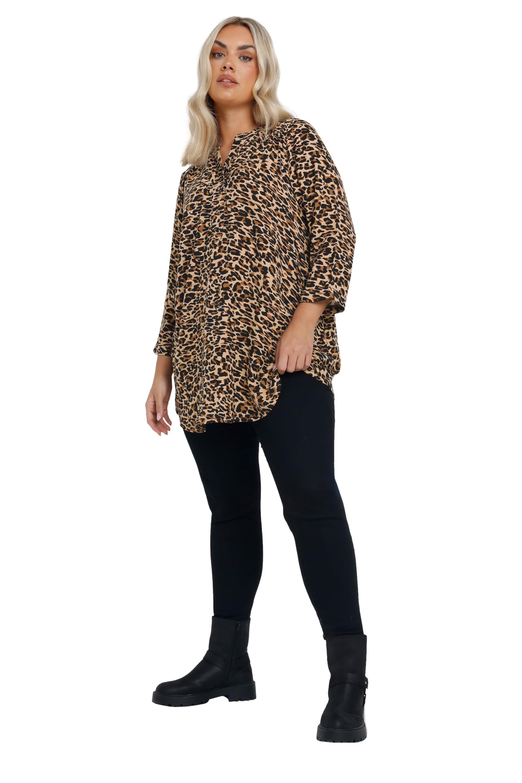 Yours Women's Brown Leopard Half Placket Top In | Size: 26-28