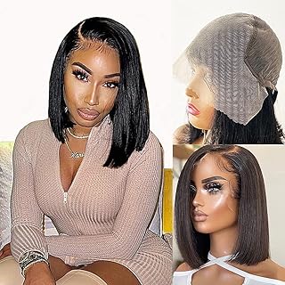 Hair 12 Inch 13X6 Bob Wig Human Hair Frontal Lace Wig Glueless Wig 150% Density Straight Short Bob Wigs for Black Women Deep Side Part Bob Wig Transparent Wigs (13x6 Bob Wig)