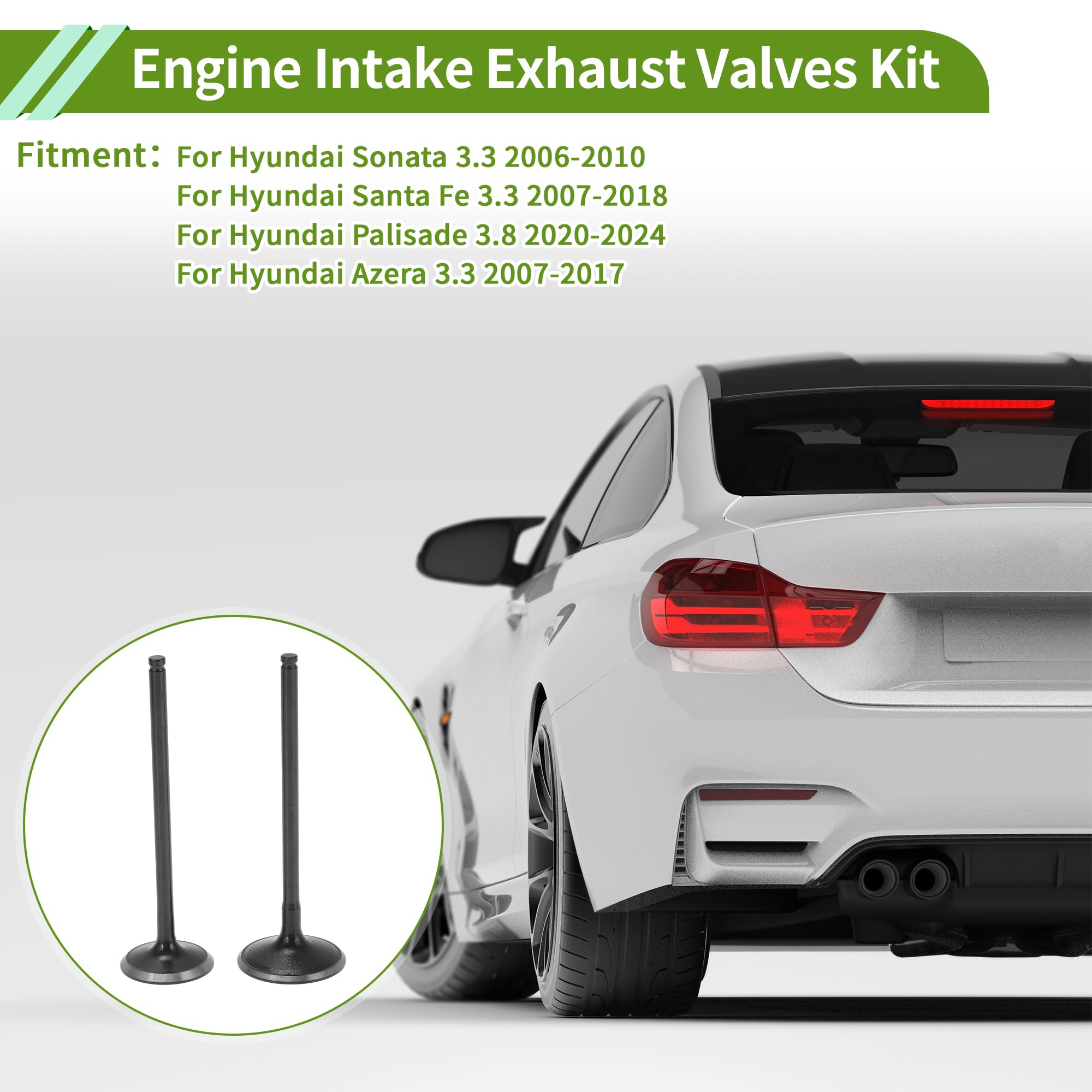 A ABSOPRO No.222113c810 Motore Aspirazione Valvole Scarico Kit per Hyundai Sonata 3.3 2006-2010 24pz Paraolio Valvole Aspirazione Aria-Scarico 1 Set