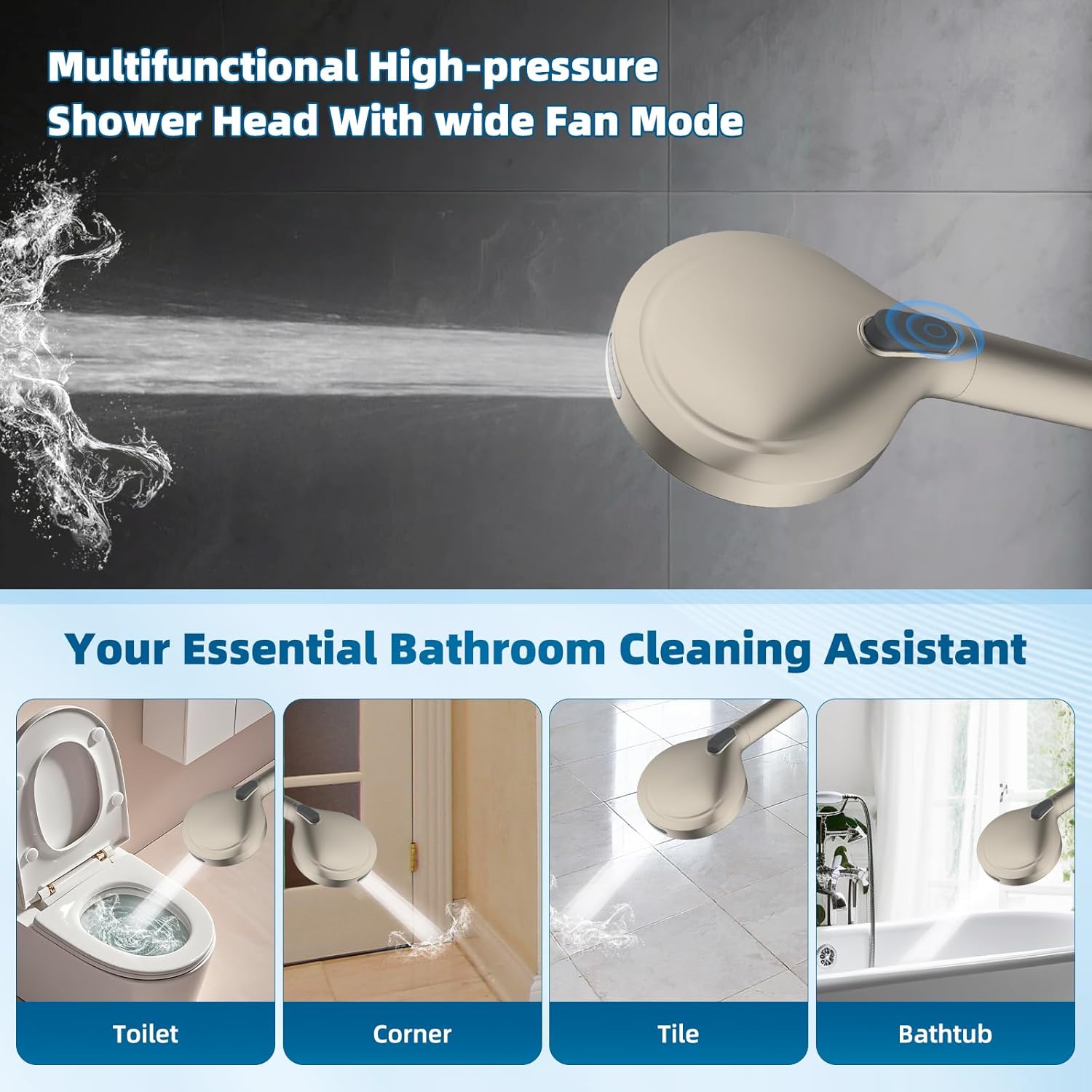 Hibbent All Metal cUPC Certified Shower Head, 8'' High Pressure Rain Shower Head, Handheld Showerhead Combo with 16'' Adjustable Extension Arm, 10 Sprays, 71'' Hose, Showerhead Holder, Brushed Nickel