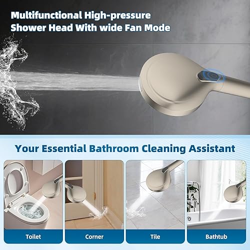 Miniatura 7 de Hibbent Cabezal de ducha de metal, cabezal de ducha de lluvia de alta presión de 8 pulgadas, cabezal de ducha de mano con brazo de extensión de