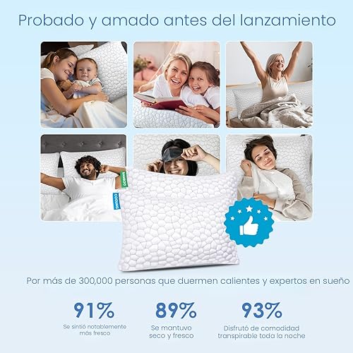 Miniatura 7 de Almohadas de cama refrescantes para dormir paquete de 2 almohadas de espuma viscoelástica trituradas ajustables de bambú fresco para personas que